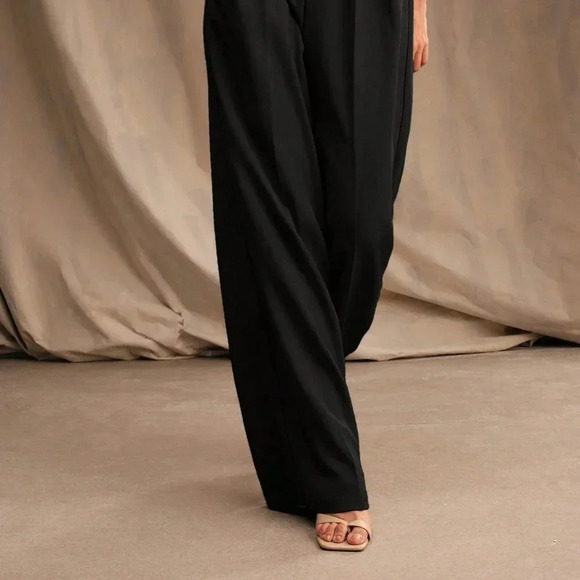 Black Casual Women's Plain Straight High-Waisted Pants - Picture 6 of 6